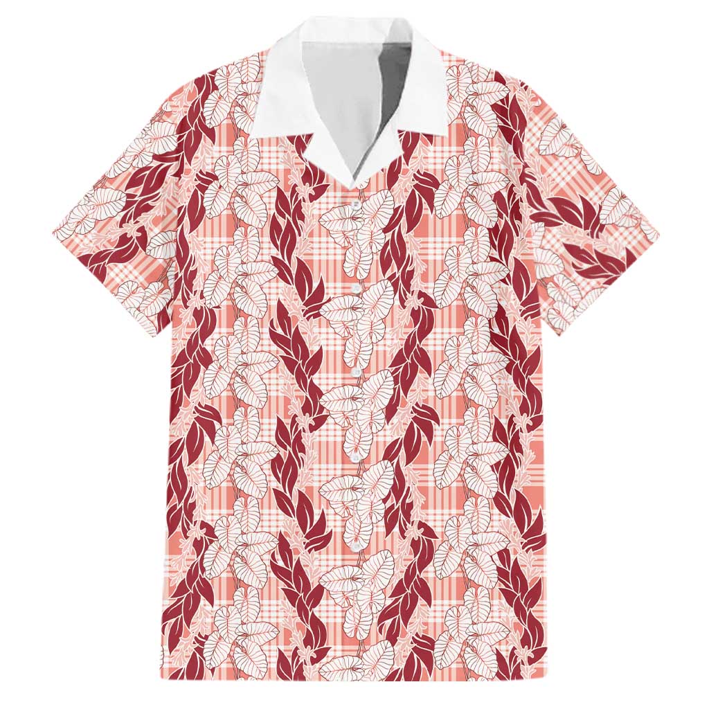 Hawaii Ti Leaf Maile Tuberose Lei Family Matching Long Sleeve Bodycon Dress and Hawaiian Shirt With Hanalei Leaf Red