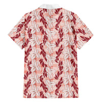 Hawaii Ti Leaf Maile Tuberose Lei Family Matching Long Sleeve Bodycon Dress and Hawaiian Shirt With Hanalei Leaf Red