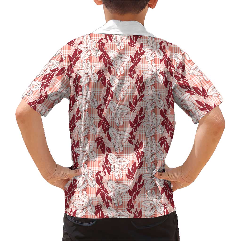Hawaii Ti Leaf Maile Tuberose Lei Family Matching Short Sleeve Bodycon Dress and Hawaiian Shirt With Hanalei Leaf Red