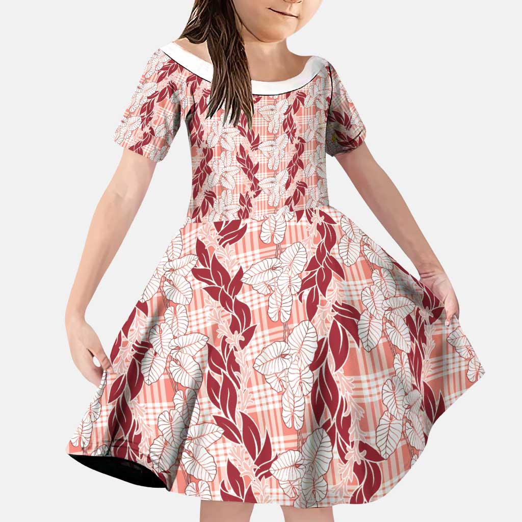 Hawaii Ti Leaf Maile Tuberose Lei Family Matching Short Sleeve Bodycon Dress and Hawaiian Shirt With Hanalei Leaf Red