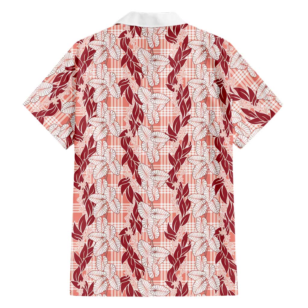 Hawaii Ti Leaf Maile Tuberose Lei Family Matching Short Sleeve Bodycon Dress and Hawaiian Shirt With Hanalei Leaf Red