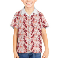 Hawaii Ti Leaf Maile Tuberose Lei Family Matching Short Sleeve Bodycon Dress and Hawaiian Shirt With Hanalei Leaf Red