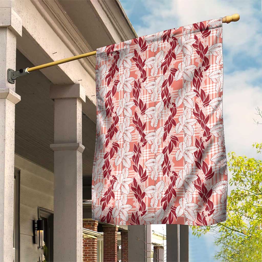 Hawaii Ti Leaf Maile Tuberose Lei Garden Flag With Hanalei Leaf Red