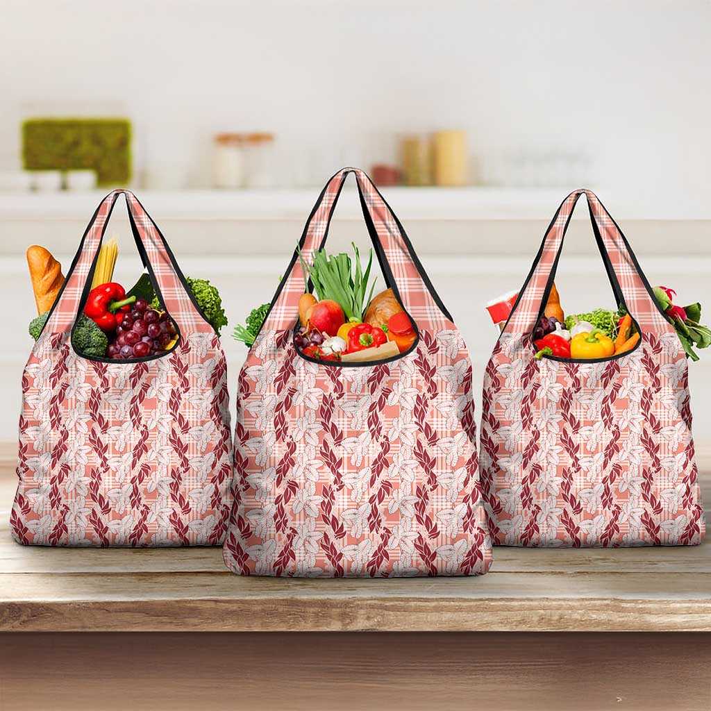 Hawaii Ti Leaf Maile Tuberose Lei Grocery Bag With Hanalei Leaf Red LT05 3-pack One Size Red - Polynesian Pride