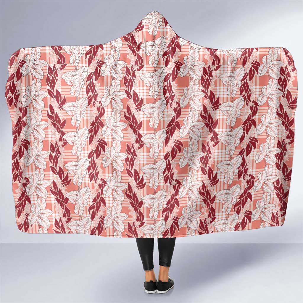 Hawaii Ti Leaf Maile Tuberose Lei Hooded Blanket With Hanalei Leaf Red LT05 One Size Red - Polynesian Pride