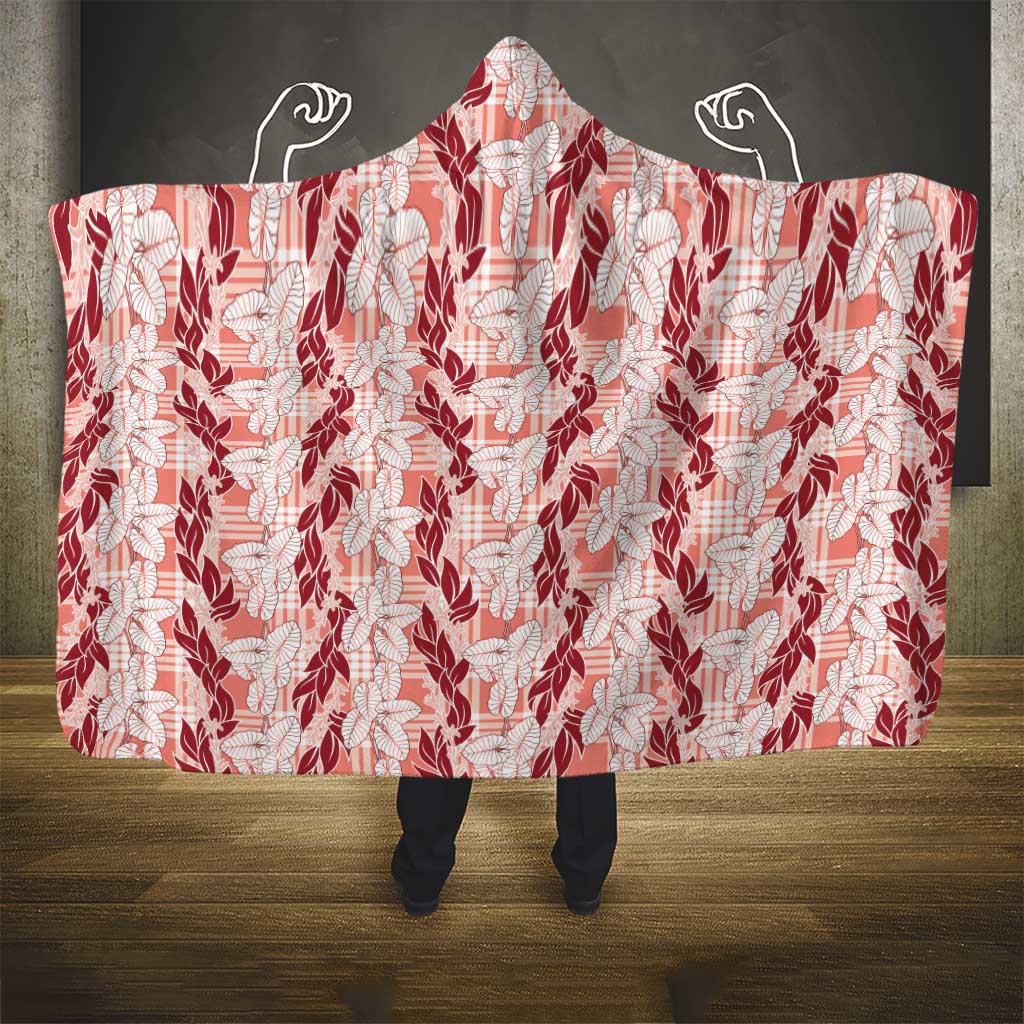 Hawaii Ti Leaf Maile Tuberose Lei Hooded Blanket With Hanalei Leaf Red LT05 - Polynesian Pride
