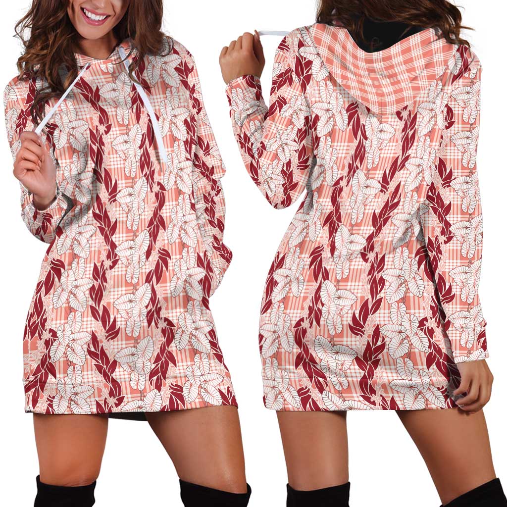 Hawaii Ti Leaf Maile Tuberose Lei Hoodie Dress With Hanalei Leaf Red LT05 - Polynesian Pride