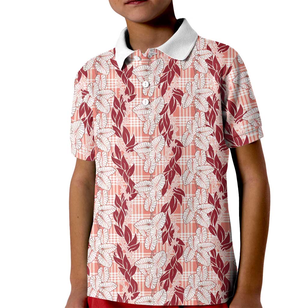 Hawaii Ti Leaf Maile Tuberose Lei Kid Polo Shirt With Hanalei Leaf Red LT05 Kid Red - Polynesian Pride