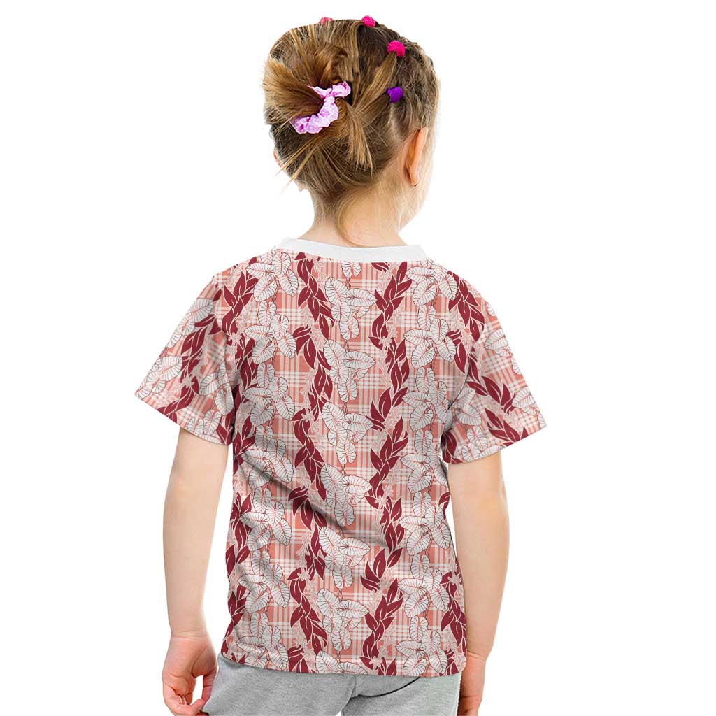 Hawaii Ti Leaf Maile Tuberose Lei Kid T Shirt With Hanalei Leaf Red LT05 - Polynesian Pride