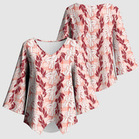 Hawaii Ti Leaf Maile Tuberose Lei Kimono Sleeve Blouse With Hanalei Leaf Red LT05 - Polynesian Pride