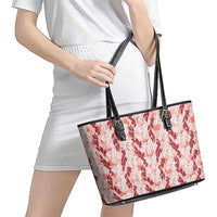Hawaii Ti Leaf Maile Tuberose Lei Leather Tote Bag With Hanalei Leaf Red LT05 - Polynesian Pride