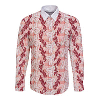 Hawaii Ti Leaf Maile Tuberose Lei Long Sleeve Button Shirt With Hanalei Leaf Red