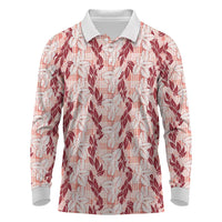 Hawaii Ti Leaf Maile Tuberose Lei Long Sleeve Polo Shirt With Hanalei Leaf Red
