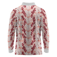 Hawaii Ti Leaf Maile Tuberose Lei Long Sleeve Polo Shirt With Hanalei Leaf Red