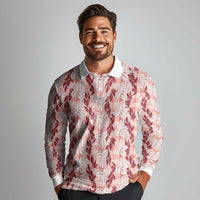 Hawaii Ti Leaf Maile Tuberose Lei Long Sleeve Polo Shirt With Hanalei Leaf Red