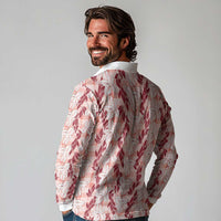 Hawaii Ti Leaf Maile Tuberose Lei Long Sleeve Polo Shirt With Hanalei Leaf Red