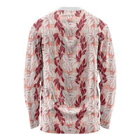 Hawaii Ti Leaf Maile Tuberose Lei Long Sleeve Shirt With Hanalei Leaf Red LT05 - Polynesian Pride