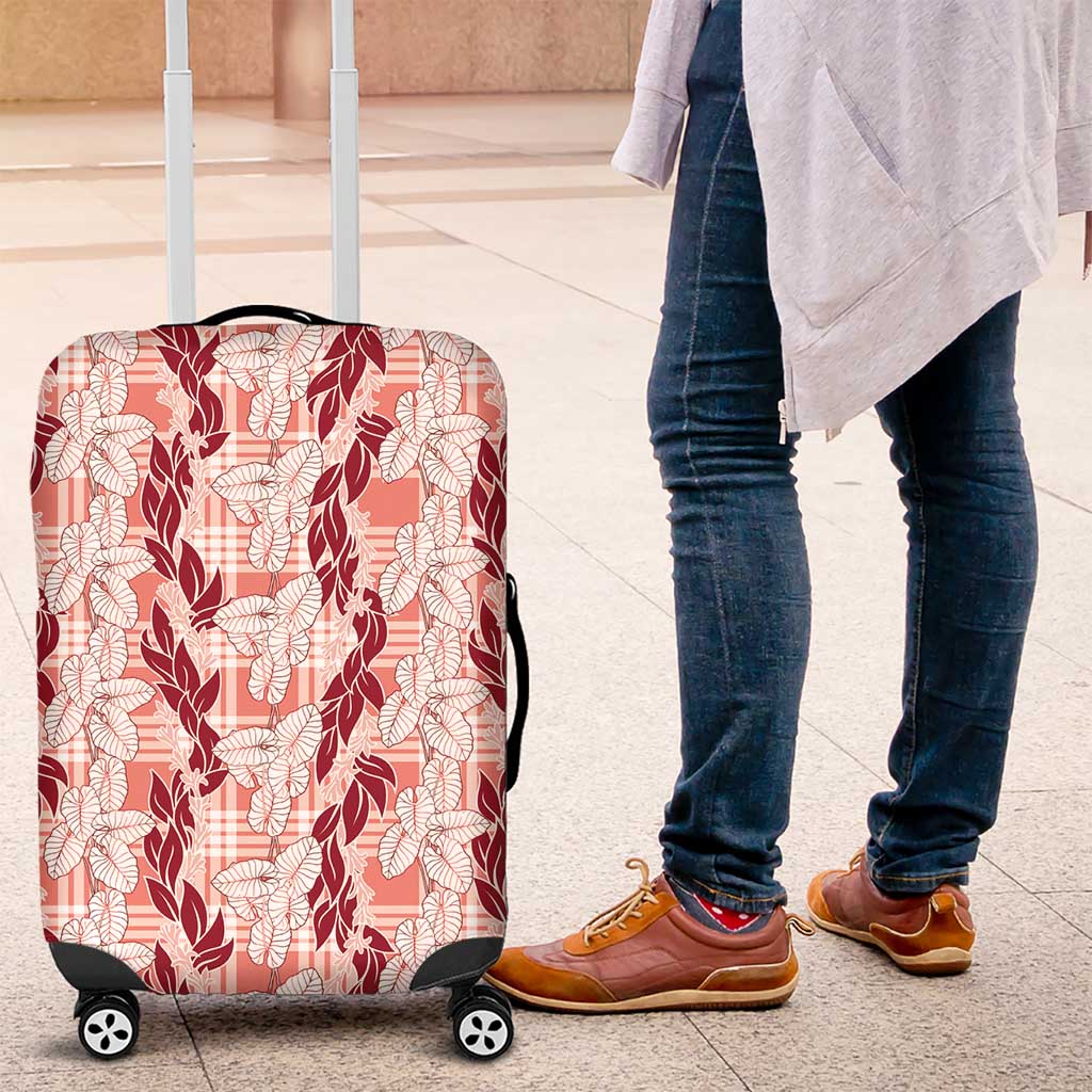 Hawaii Ti Leaf Maile Tuberose Lei Luggage Cover With Hanalei Leaf Red LT05 Red - Polynesian Pride