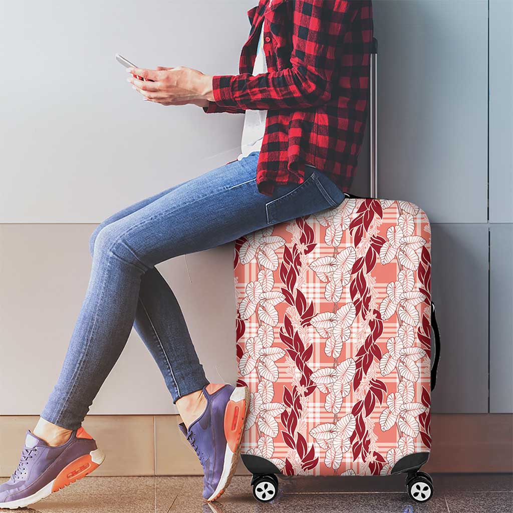 Hawaii Ti Leaf Maile Tuberose Lei Luggage Cover With Hanalei Leaf Red LT05 - Polynesian Pride