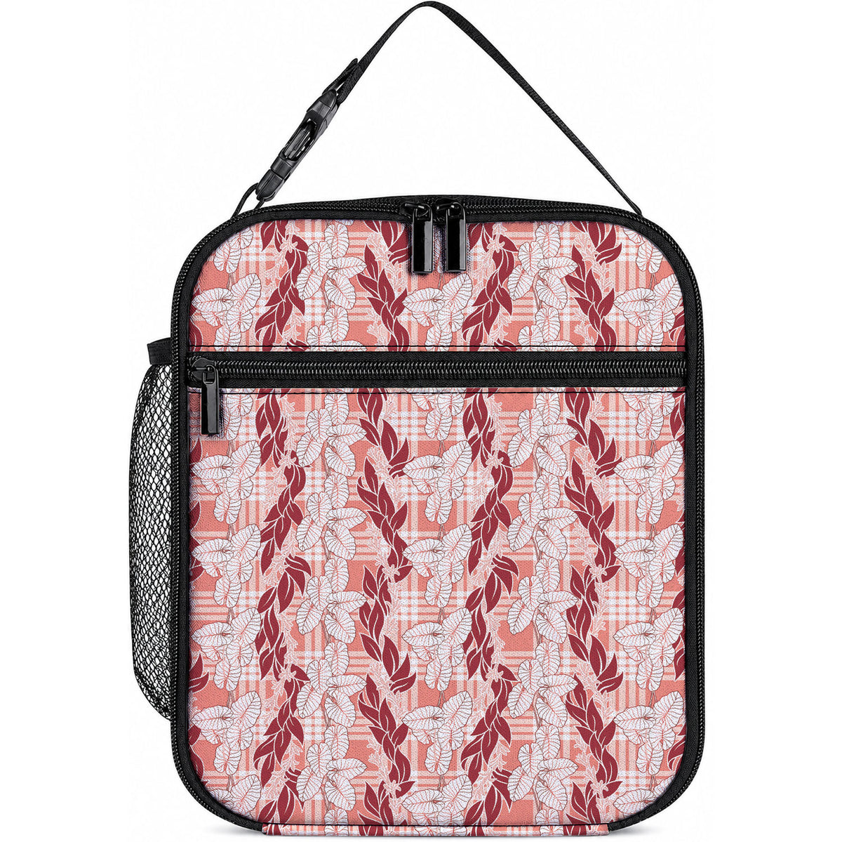 Hawaii Ti Leaf Maile Tuberose Lei Lunch Bag With Hanalei Leaf Red LT05 10.2 × 8.3 × 4.3 inch Red - Polynesian Pride