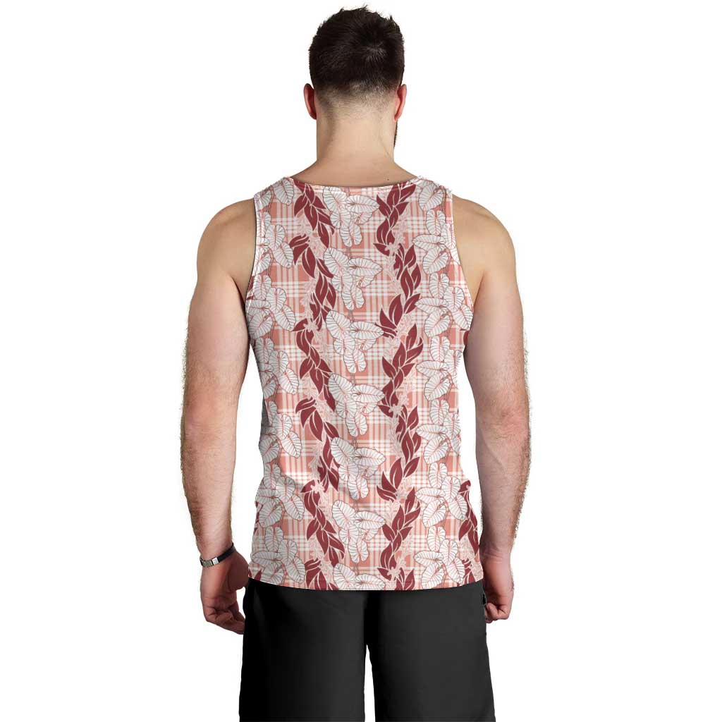 Hawaii Ti Leaf Maile Tuberose Lei Men Tank Top With Hanalei Leaf Red LT05 - Polynesian Pride