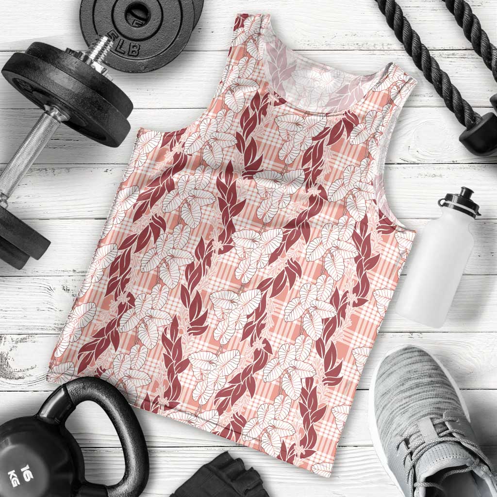 Hawaii Ti Leaf Maile Tuberose Lei Men Tank Top With Hanalei Leaf Red LT05 - Polynesian Pride
