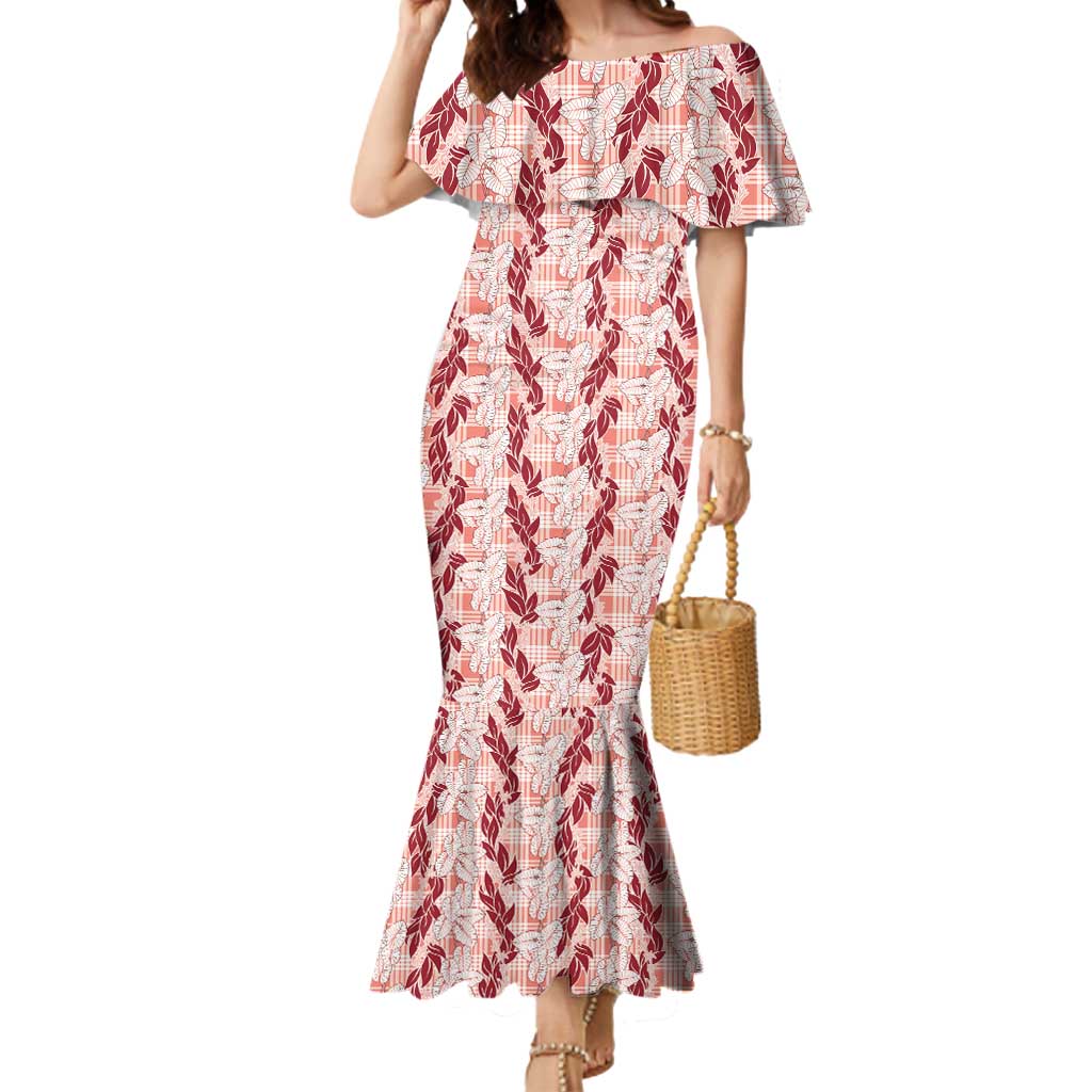 Hawaii Ti Leaf Maile Tuberose Lei Mermaid Dress With Hanalei Leaf Red LT05 Women Red - Polynesian Pride