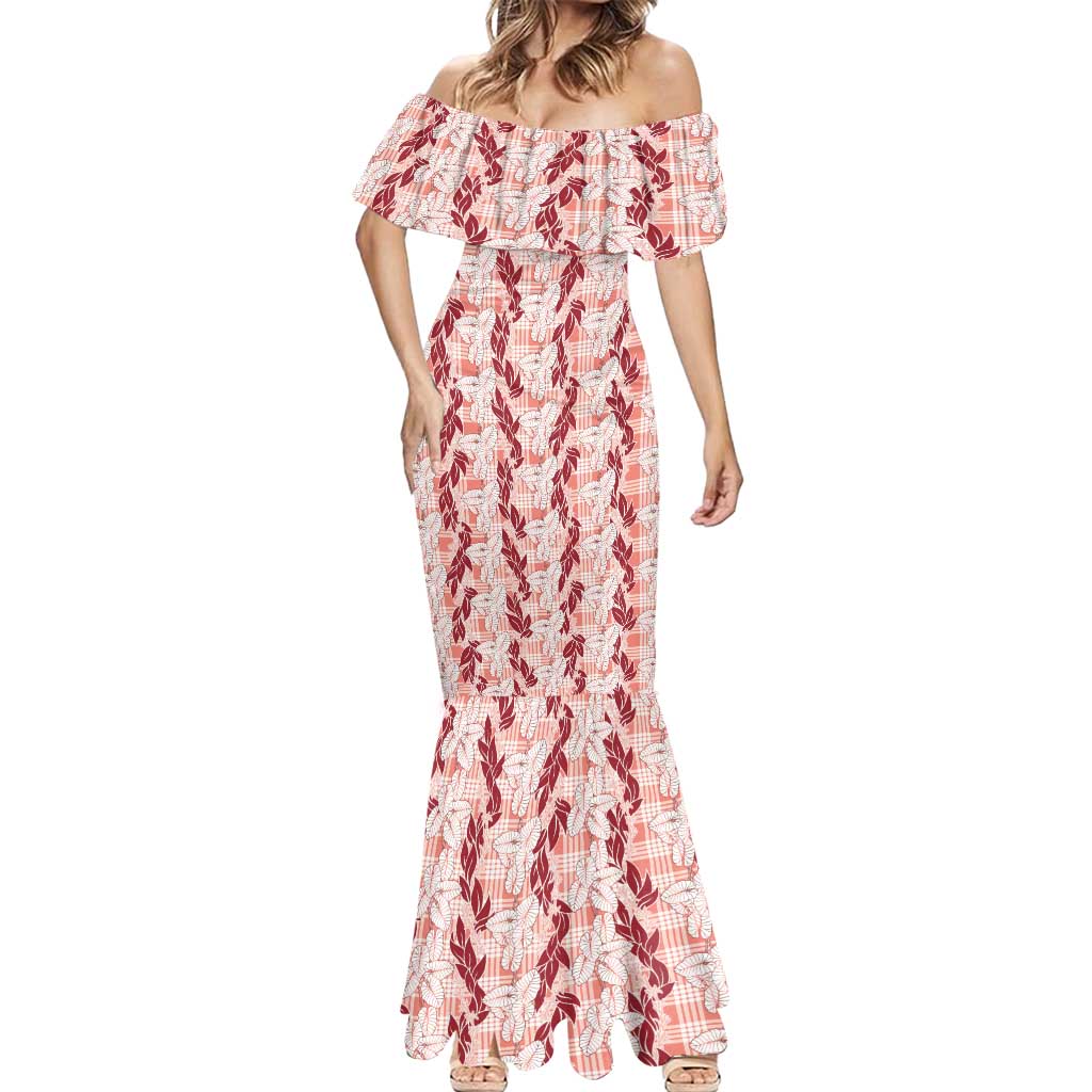 Hawaii Ti Leaf Maile Tuberose Lei Mermaid Dress With Hanalei Leaf Red LT05 - Polynesian Pride