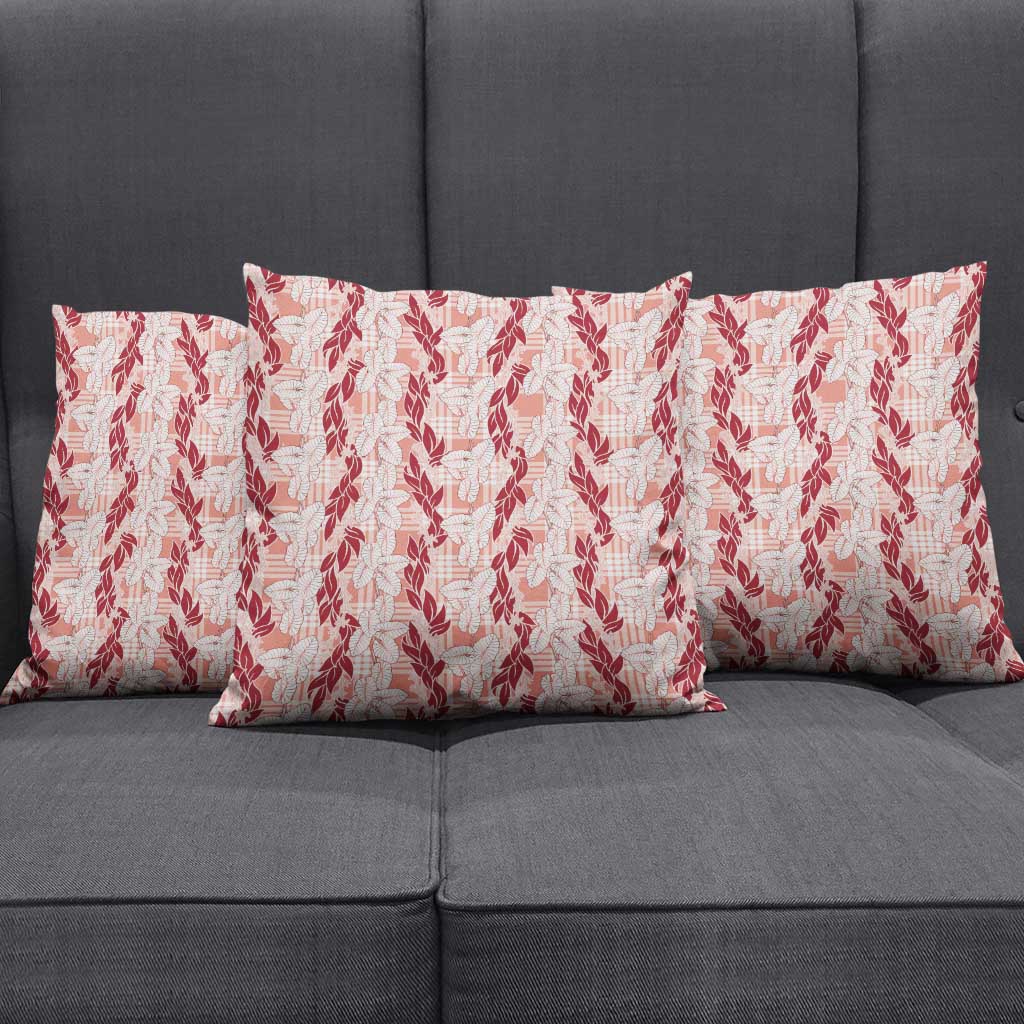 Hawaii Ti Leaf Maile Tuberose Lei Pillow Cover With Hanalei Leaf Red LT05 - Polynesian Pride