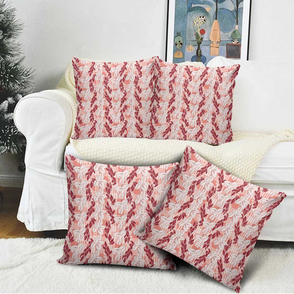 Hawaii Ti Leaf Maile Tuberose Lei Pillow Cover With Hanalei Leaf Red LT05 - Polynesian Pride