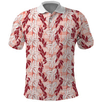 Hawaii Ti Leaf Maile Tuberose Lei Polo Shirt With Hanalei Leaf Red LT05 Red - Polynesian Pride
