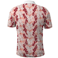 Hawaii Ti Leaf Maile Tuberose Lei Polo Shirt With Hanalei Leaf Red LT05 - Polynesian Pride