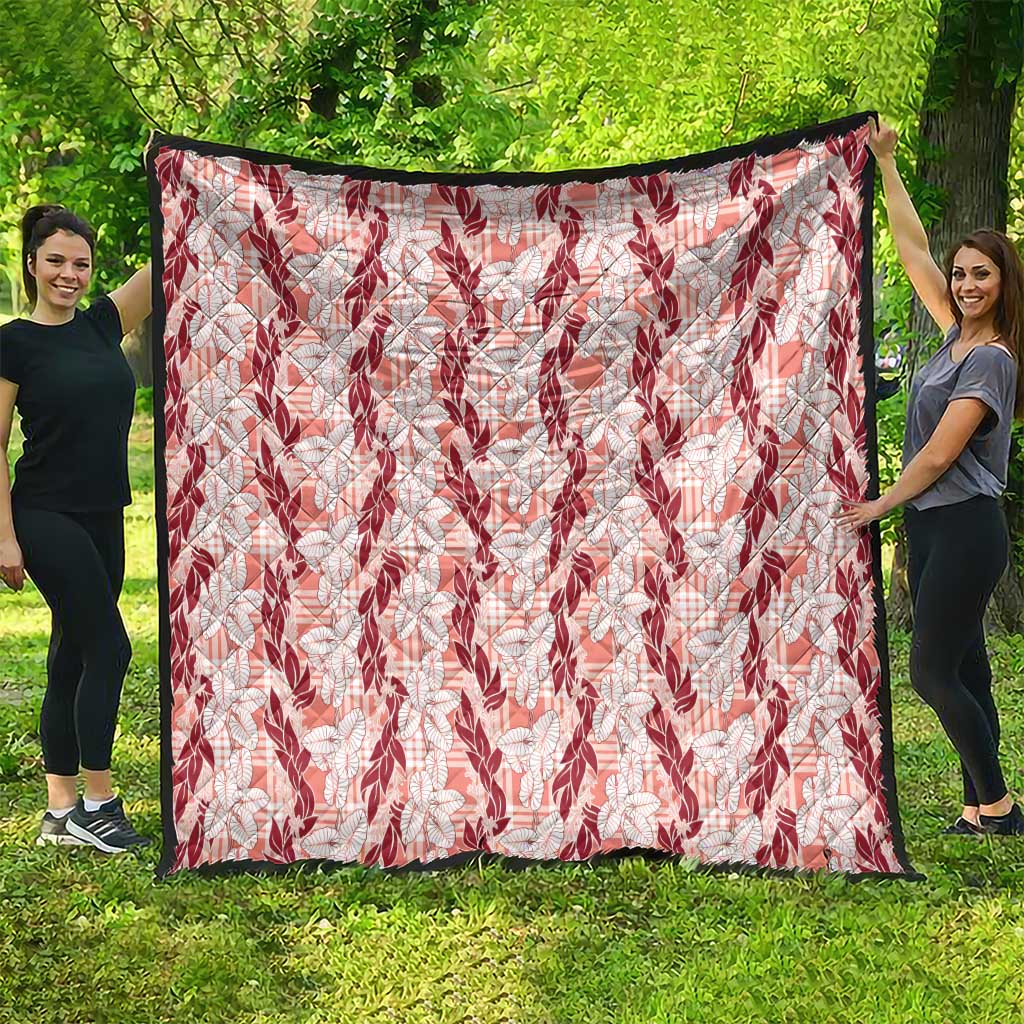 Hawaii Ti Leaf Maile Tuberose Lei Quilt With Hanalei Leaf Red LT05 - Polynesian Pride