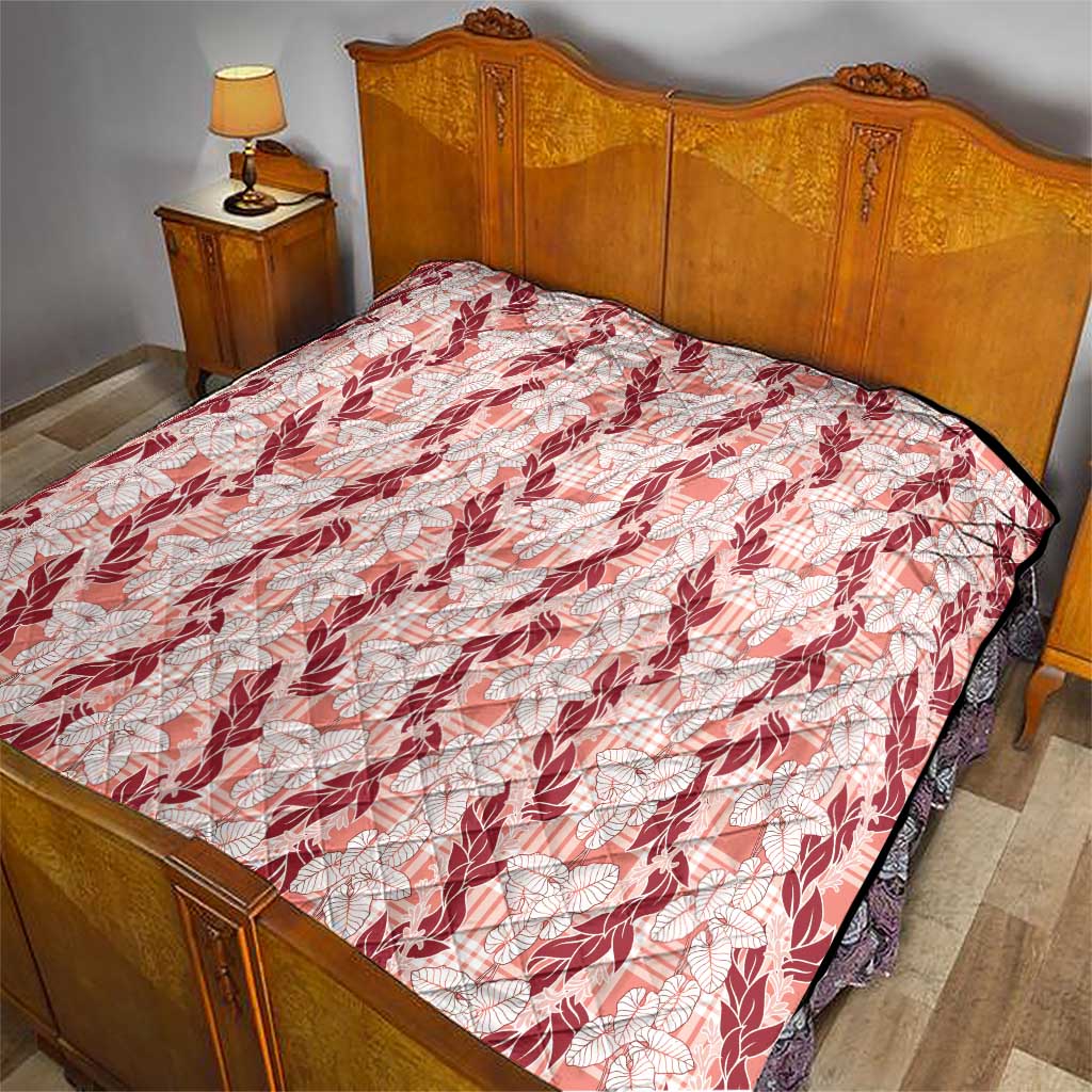 Hawaii Ti Leaf Maile Tuberose Lei Quilt With Hanalei Leaf Red LT05 - Polynesian Pride