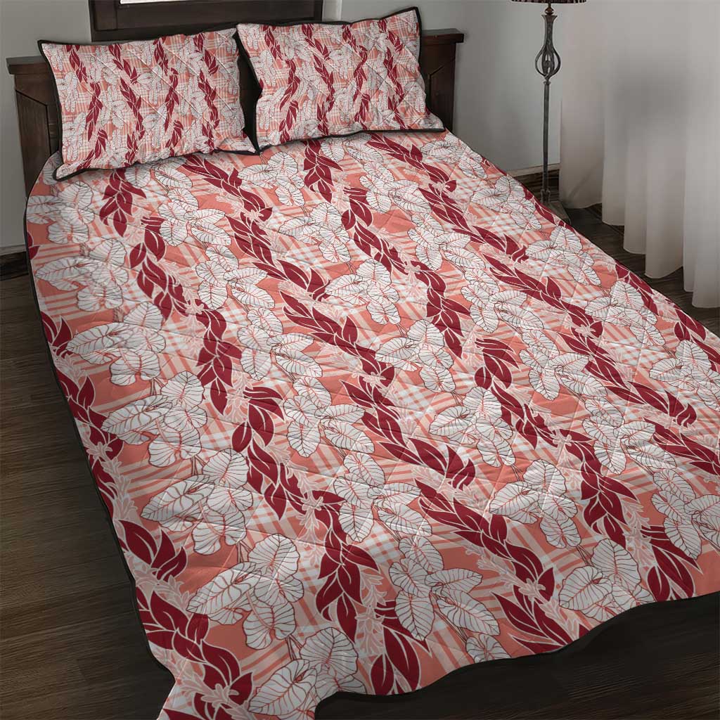Hawaii Ti Leaf Maile Tuberose Lei Quilt Bed Set With Hanalei Leaf Red LT05 Red - Polynesian Pride