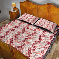 Hawaii Ti Leaf Maile Tuberose Lei Quilt Bed Set With Hanalei Leaf Red LT05 - Polynesian Pride