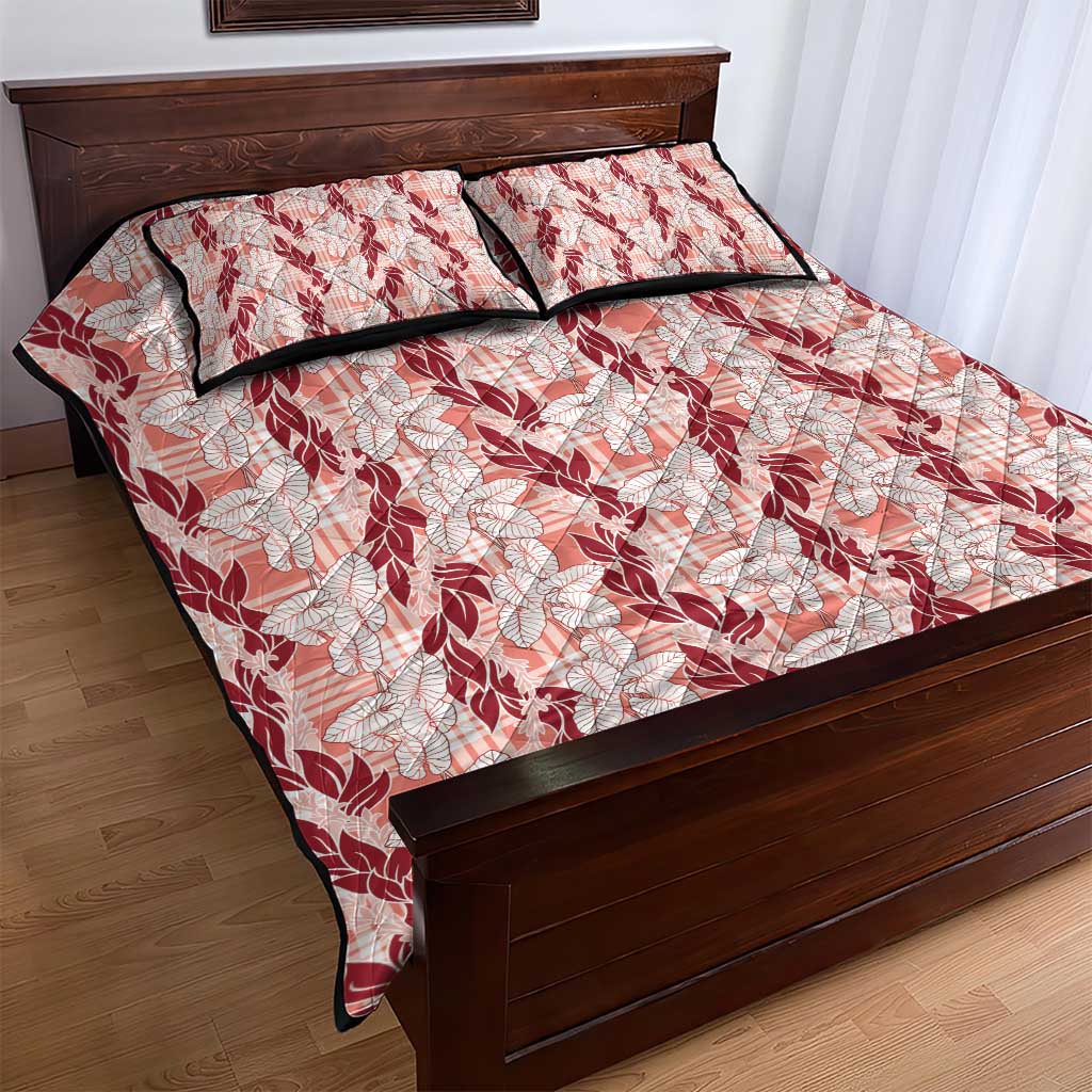 Hawaii Ti Leaf Maile Tuberose Lei Quilt Bed Set With Hanalei Leaf Red LT05 - Polynesian Pride
