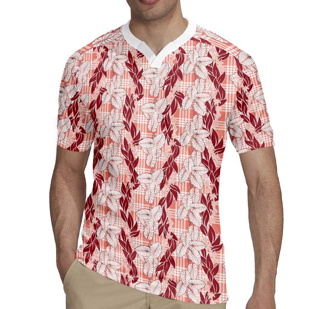 Hawaii Ti Leaf Maile Tuberose Lei Rugby Jersey With Hanalei Leaf Red LT05 - Polynesian Pride