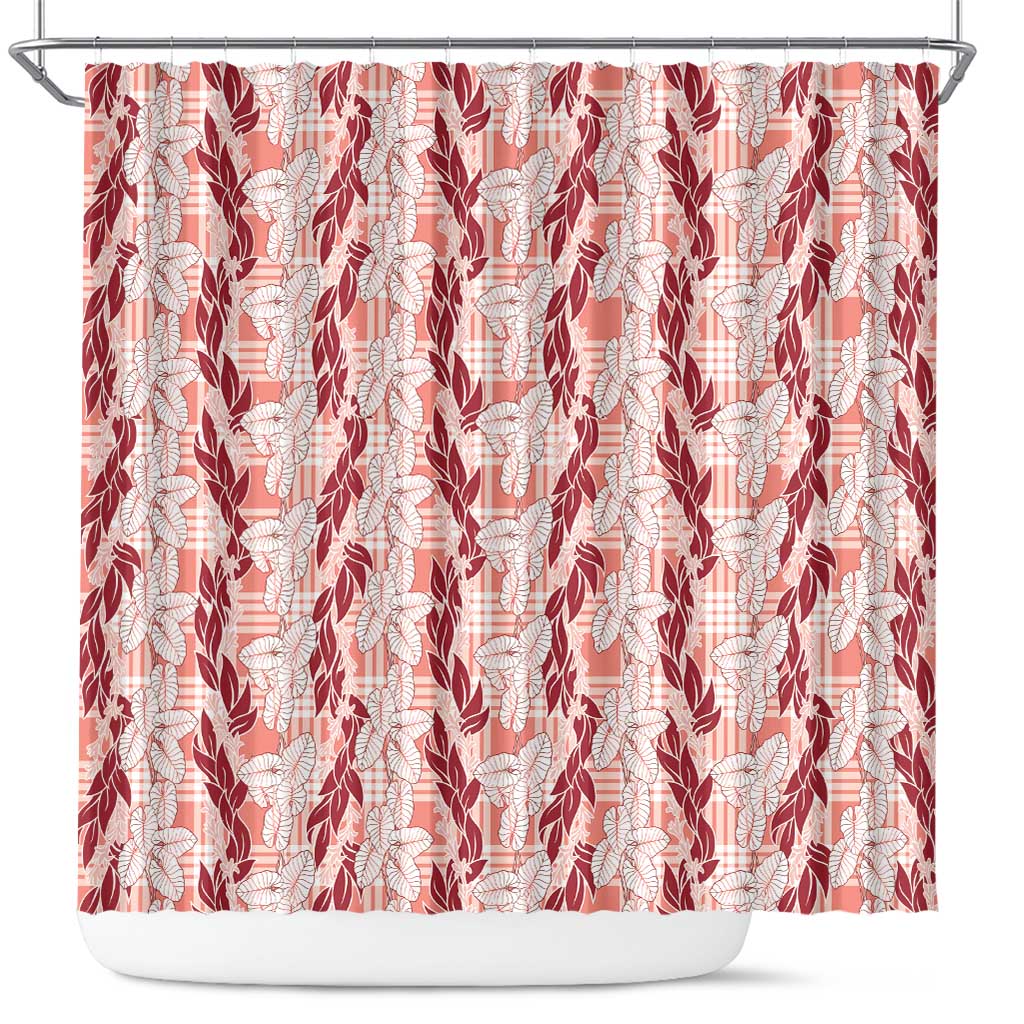Hawaii Ti Leaf Maile Tuberose Lei Shower Curtain With Hanalei Leaf Red LT05 Red - Polynesian Pride