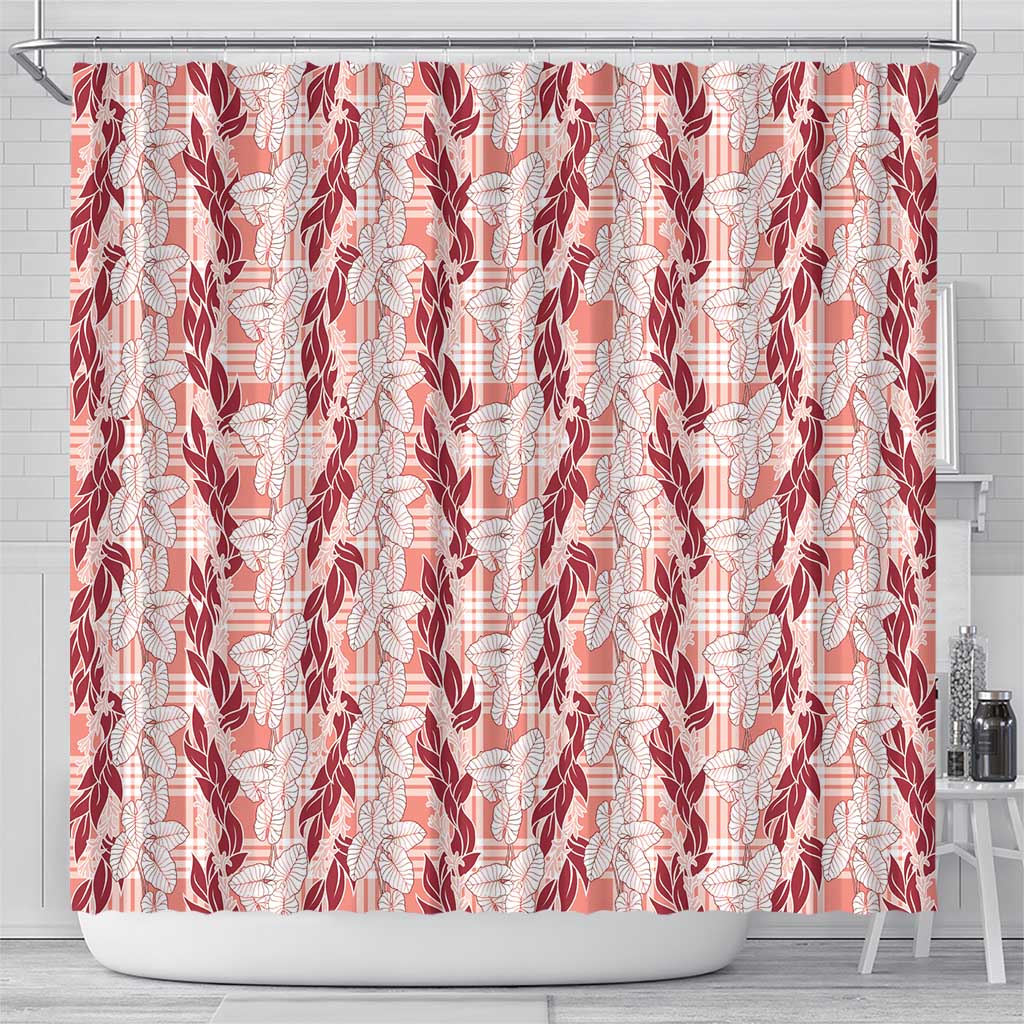 Hawaii Ti Leaf Maile Tuberose Lei Shower Curtain With Hanalei Leaf Red LT05 - Polynesian Pride
