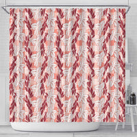 Hawaii Ti Leaf Maile Tuberose Lei Shower Curtain With Hanalei Leaf Red LT05 - Polynesian Pride