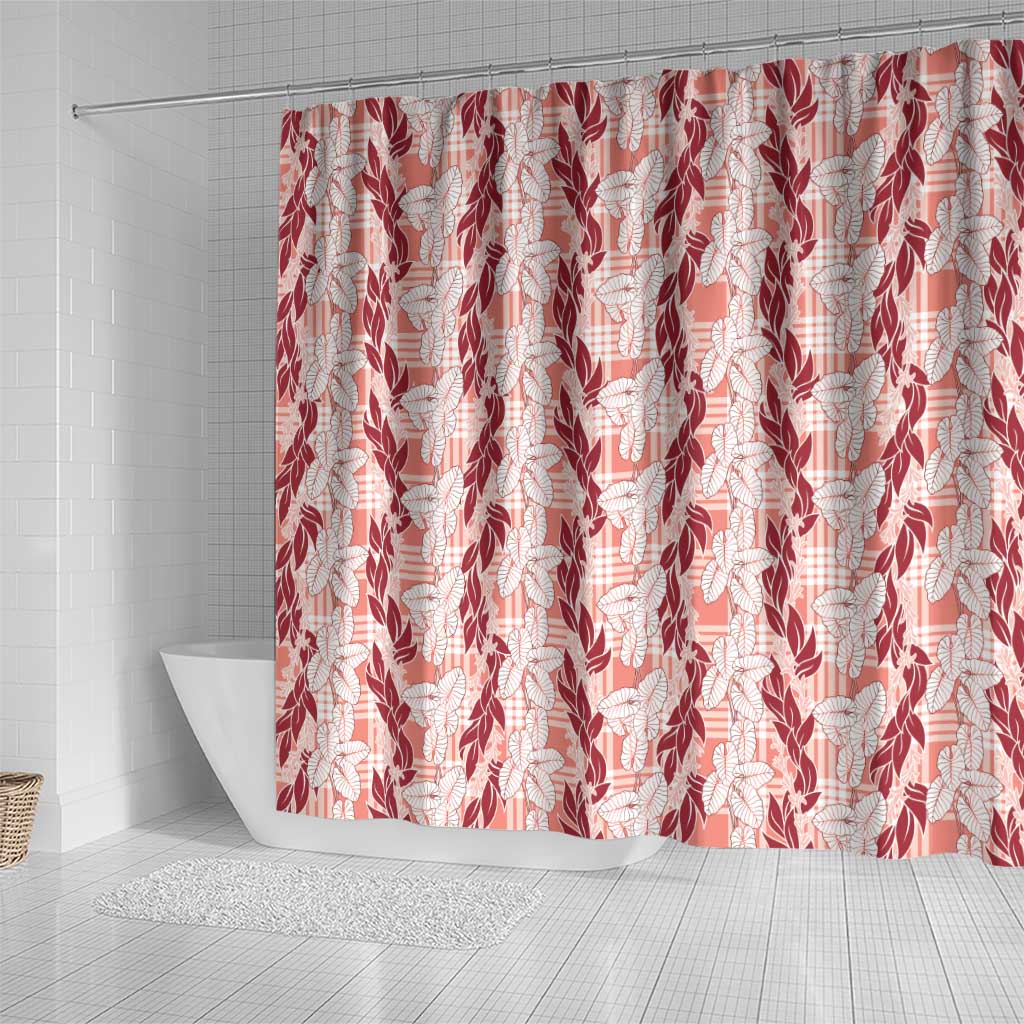 Hawaii Ti Leaf Maile Tuberose Lei Shower Curtain With Hanalei Leaf Red LT05 - Polynesian Pride