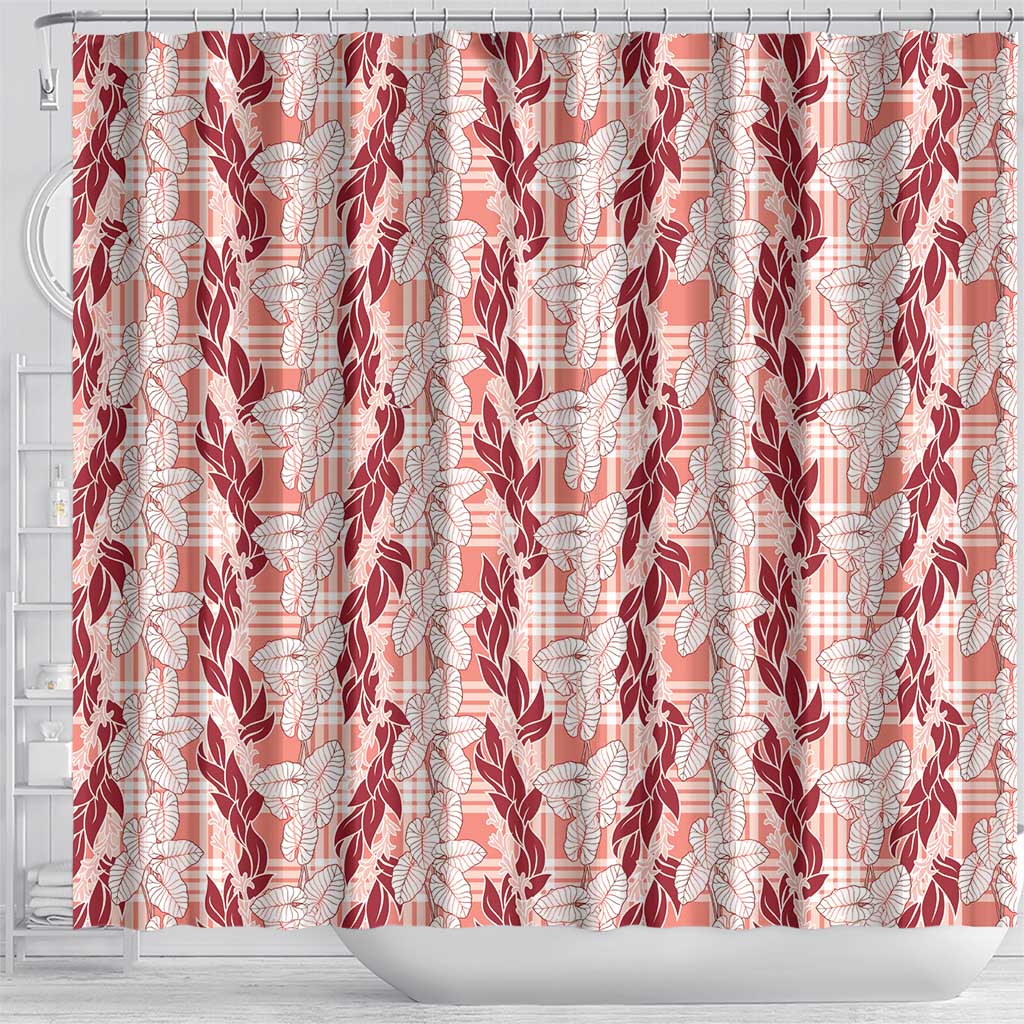 Hawaii Ti Leaf Maile Tuberose Lei Shower Curtain With Hanalei Leaf Red LT05 - Polynesian Pride