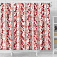 Hawaii Ti Leaf Maile Tuberose Lei Shower Curtain With Hanalei Leaf Red LT05 - Polynesian Pride