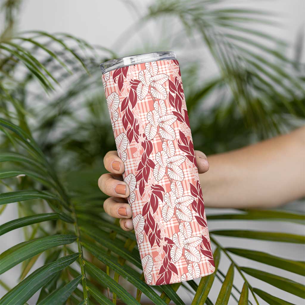 Hawaii Ti Leaf Maile Tuberose Lei Skinny Tumbler With Hanalei Leaf Red LT05 - Polynesian Pride