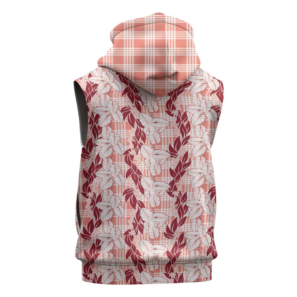 Hawaii Ti Leaf Maile Tuberose Lei Sleeveless Hoodie With Hanalei Leaf Red