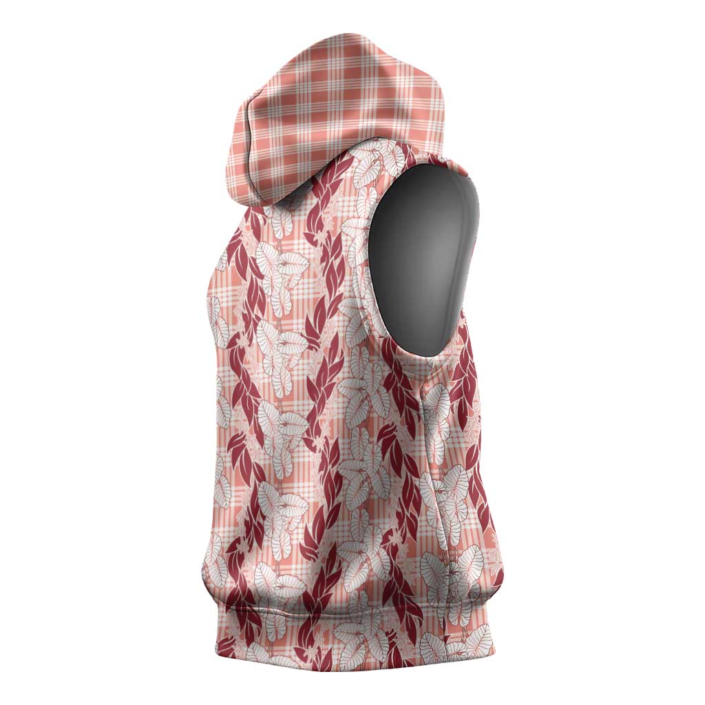 Hawaii Ti Leaf Maile Tuberose Lei Sleeveless Hoodie With Hanalei Leaf Red