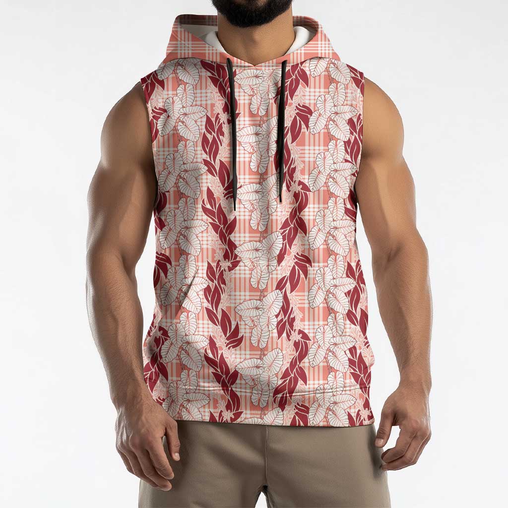 Hawaii Ti Leaf Maile Tuberose Lei Sleeveless Hoodie With Hanalei Leaf Red