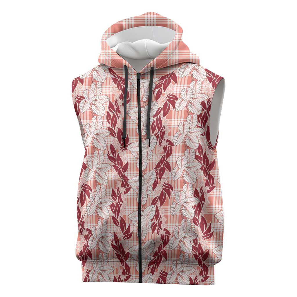 Hawaii Ti Leaf Maile Tuberose Lei Sleeveless Zip Hoodie With Hanalei Leaf Red LT05 Red - Polynesian Pride