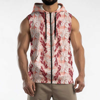 Hawaii Ti Leaf Maile Tuberose Lei Sleeveless Zip Hoodie With Hanalei Leaf Red LT05 - Polynesian Pride